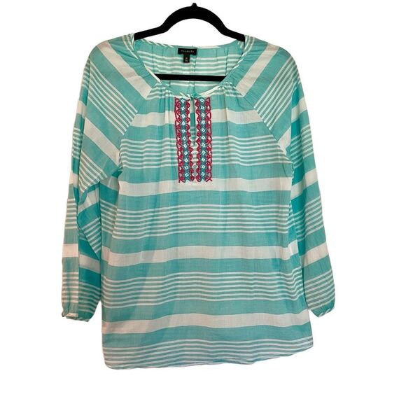 Talbots mint striped beaded neckline top size medium - Picture 3 of 8